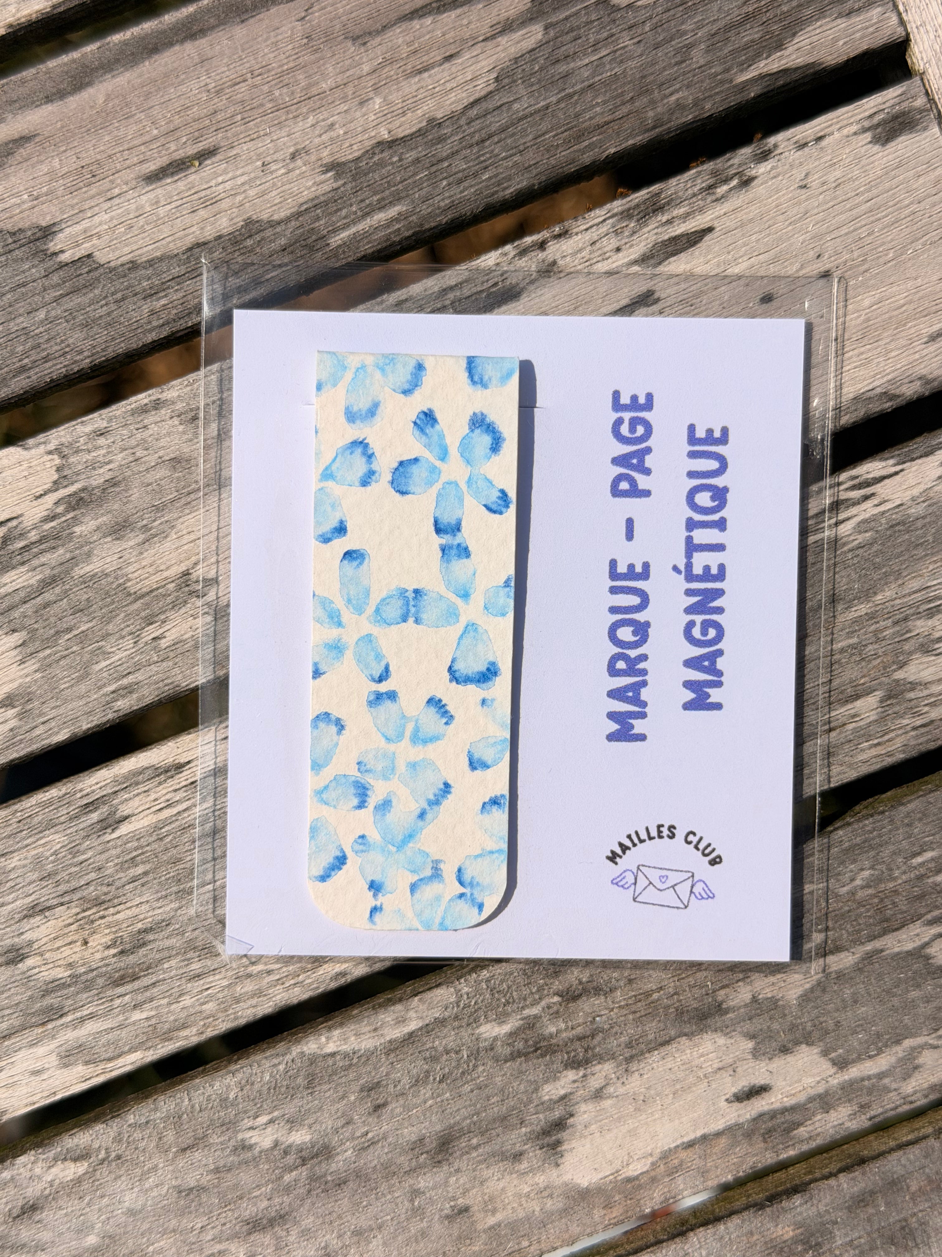 Marque-Page Magnétique Aquarelle Fleurs Bleues